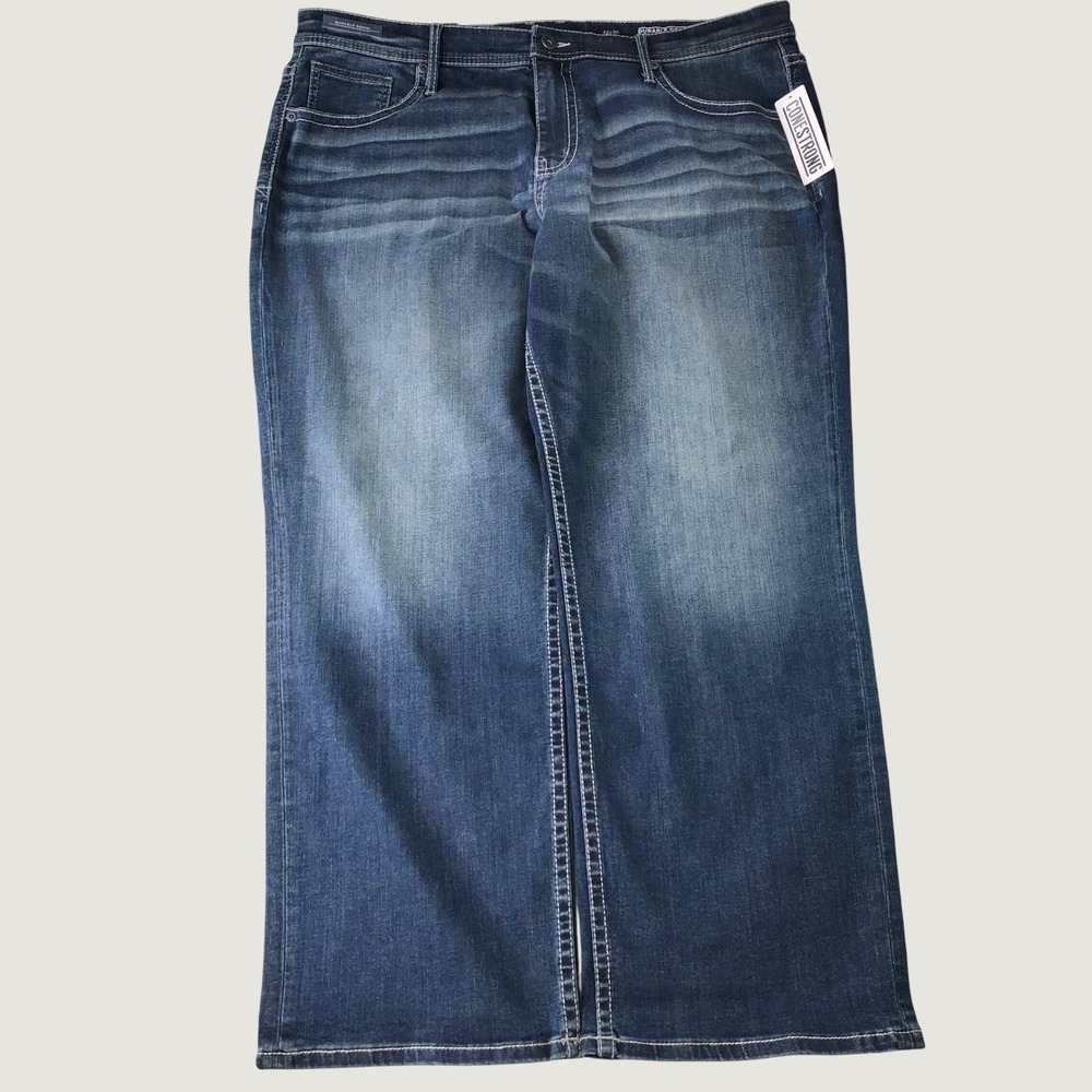 NEW BKE Seth Jeans Mens 42x30 Blue Straight Cone Denim Whiskering Stretch Preppy